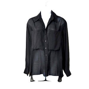 Maje Black Sheer Long- Sleeved Shirt